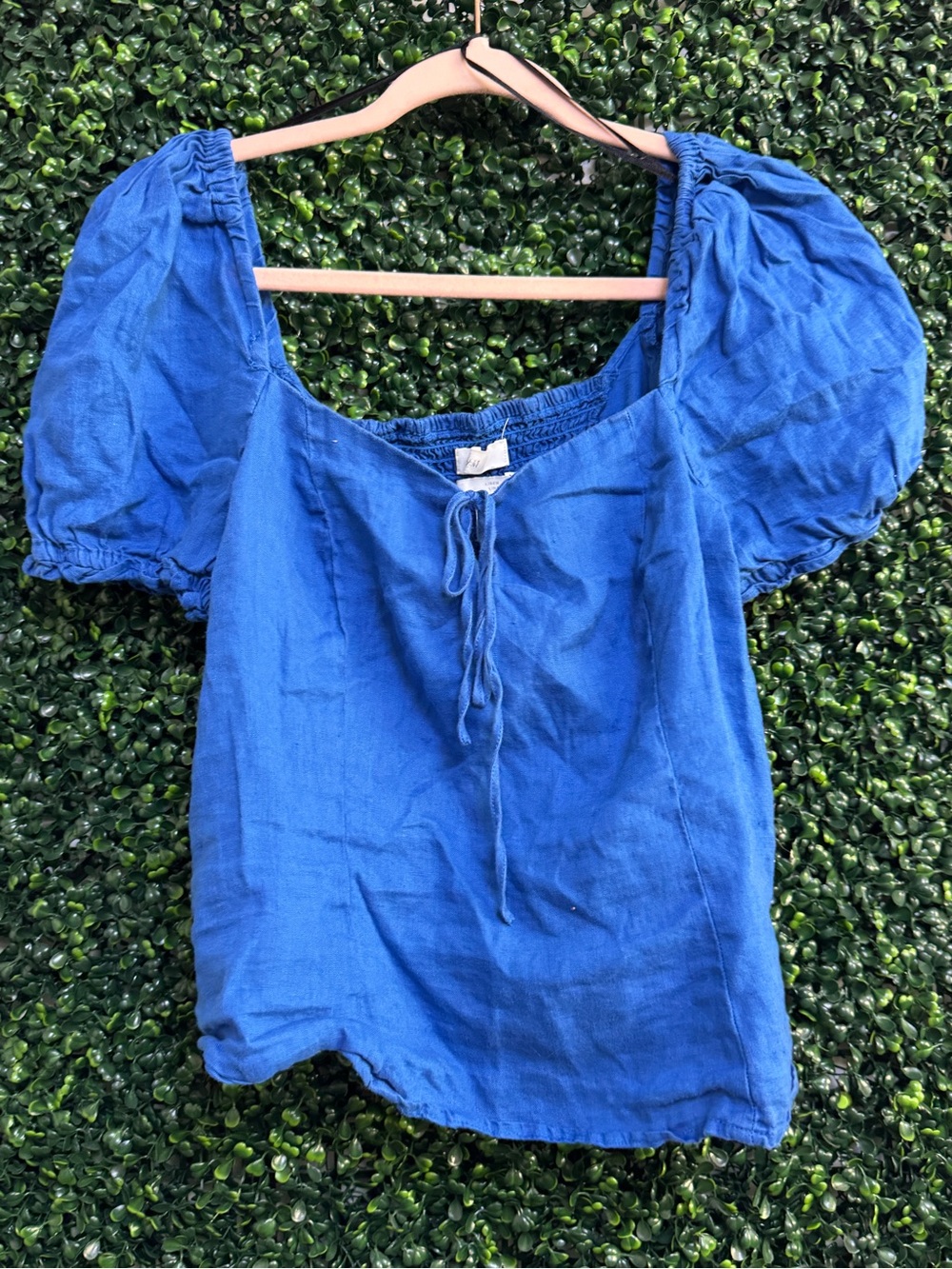 H&M Royal Blue Puff-Sleeve Peasant Top